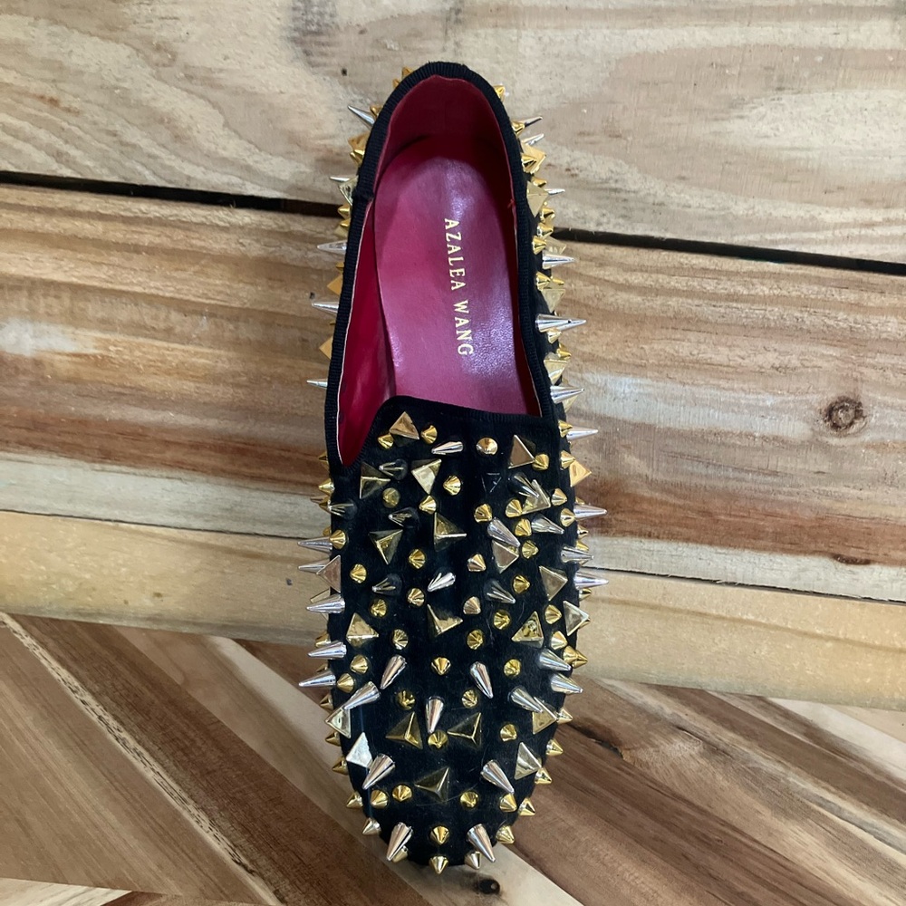 Black Studded Slip-On Loafers with Gold And Silver Spikes - Picture 9 of 15